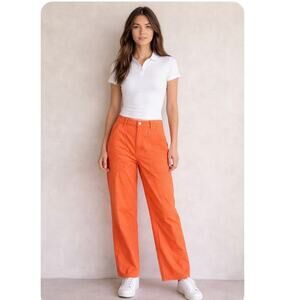 Polo Ralph Lauren Orange Carpenter Pants High Rise Lyocell Cotton Size 14